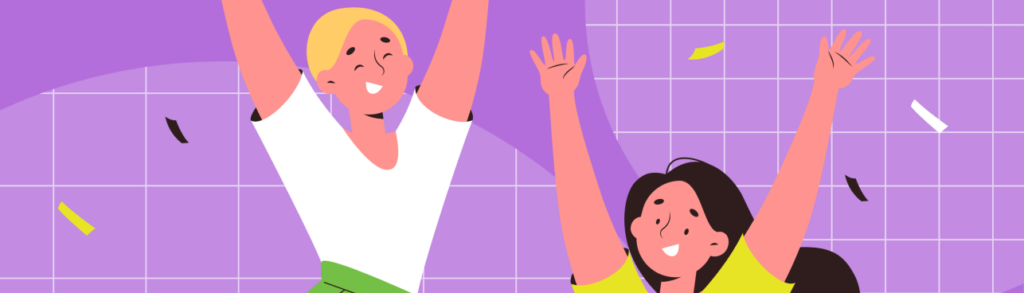 illustration of two youth jumping for joy